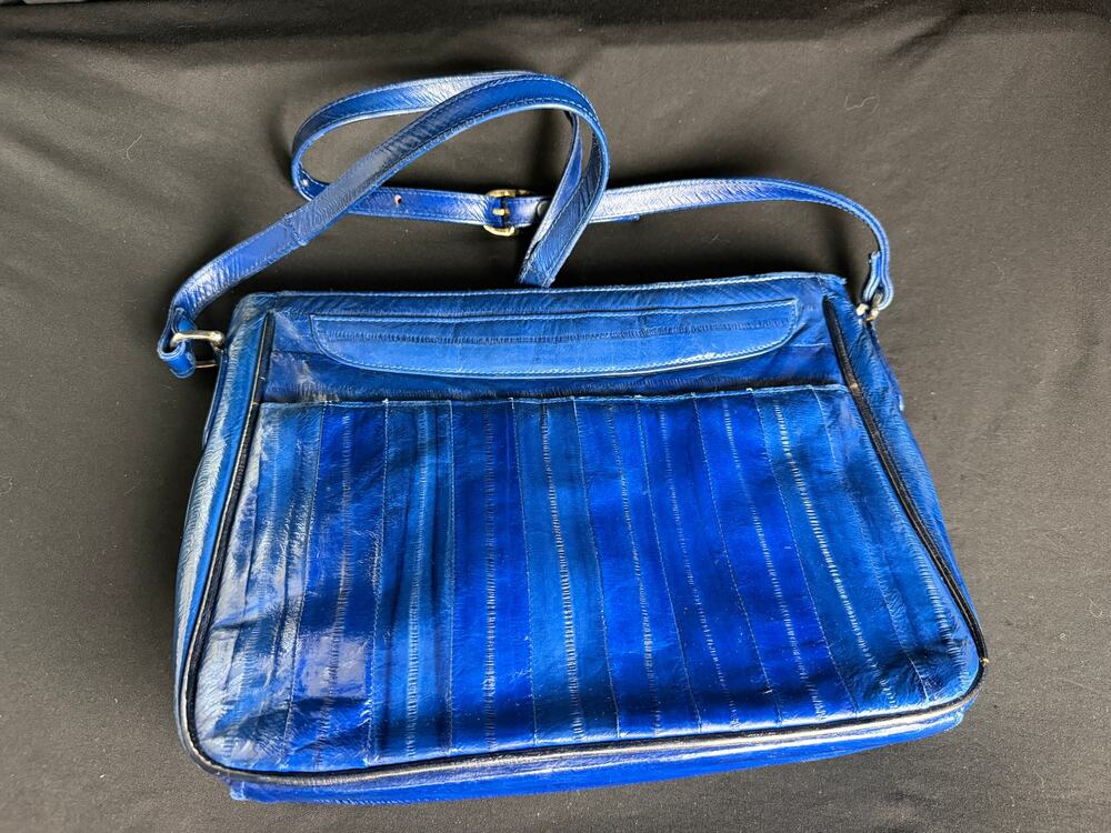 Vintage Royal Blue Genuine Eel Skin Crossbody Bag Made in Korea